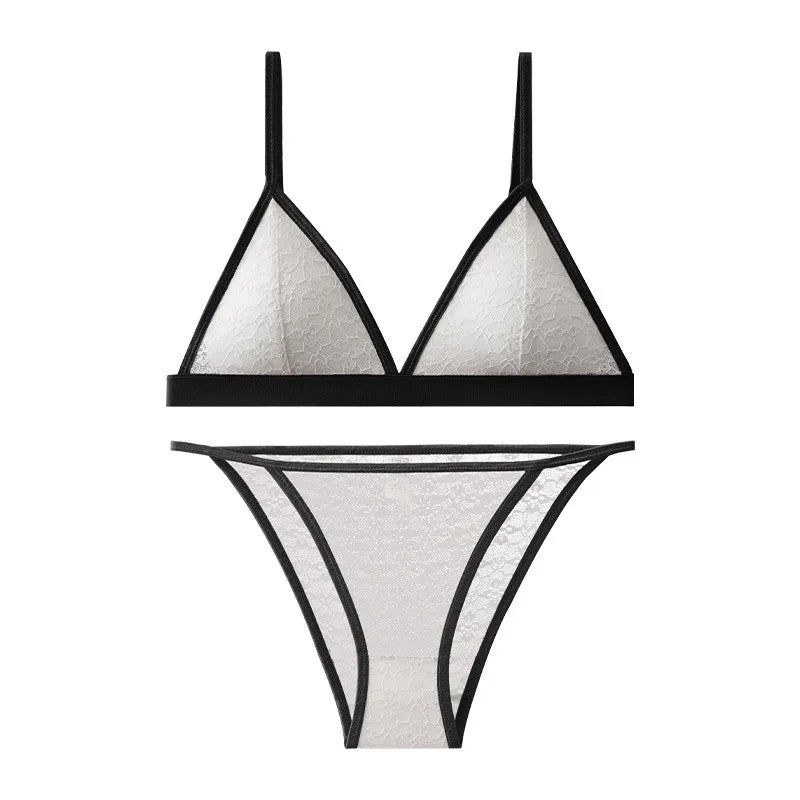 Frauen Spitze BH und Höschen Set drahtlose Bra lette niedrige Taille transparente Höschen weibliche ultra dünne sexy nahtlose Unterwäsche Set