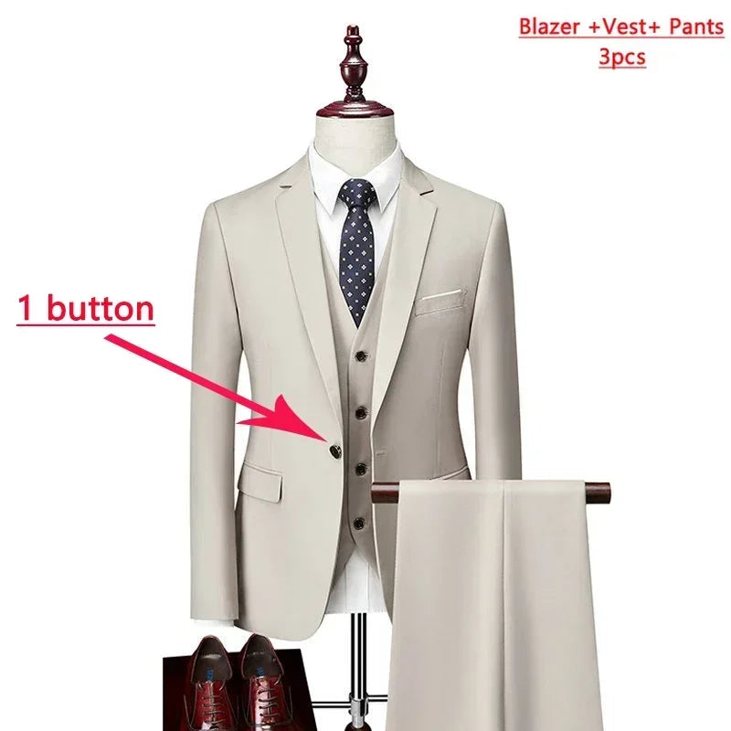 14 Farben M-6XL ( Jacke + Weste + Hose) High-End-Marke formale Business Herren Anzug dreiteiligen Bräutigam Brautkleid einfarbigen Anzug