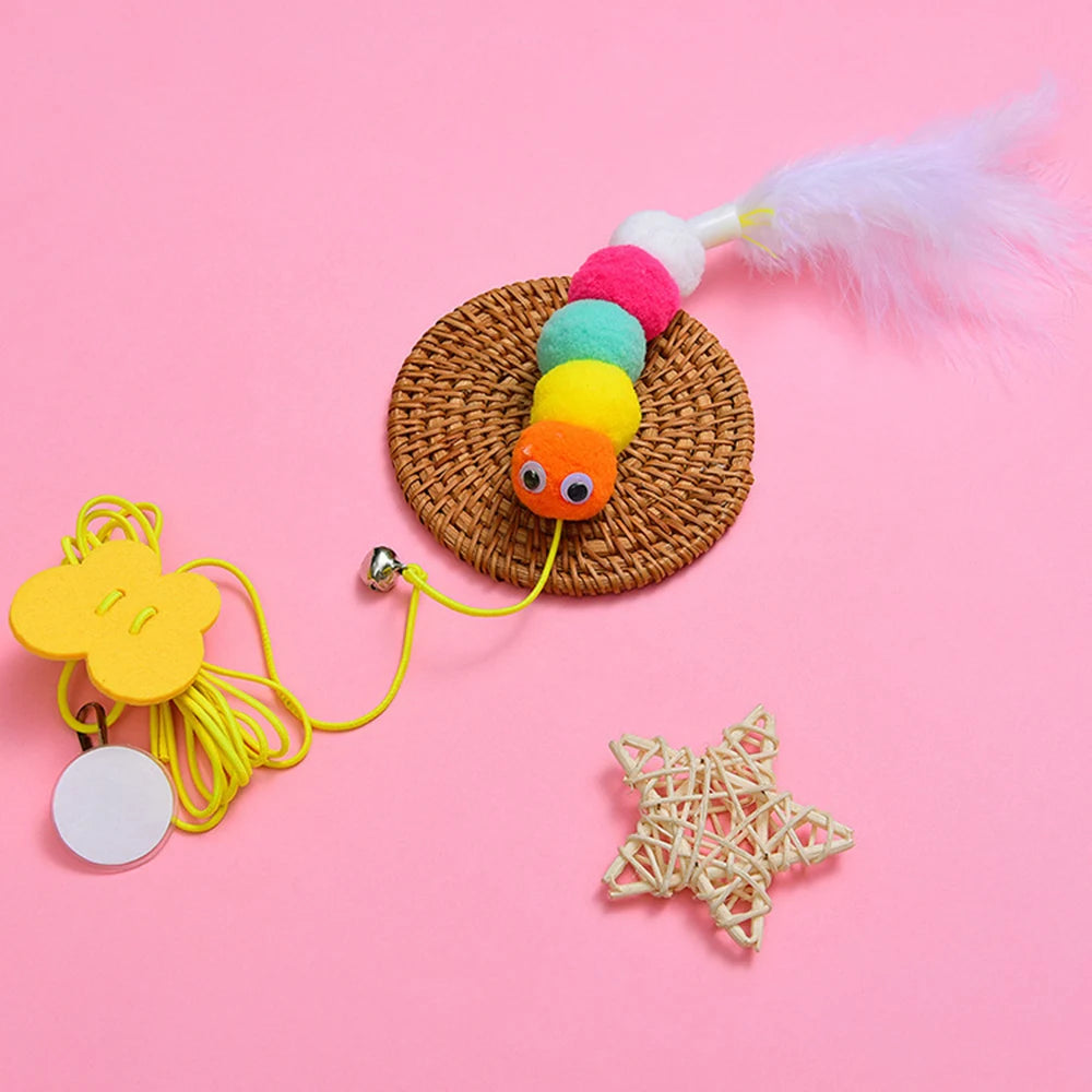 Pet Teasing Stick Kätzchen Selbst Hallo Elastische Seil Katze Spielzeug Feder Glocke Teasing Stick Hängen Schaukel Spielzeug
