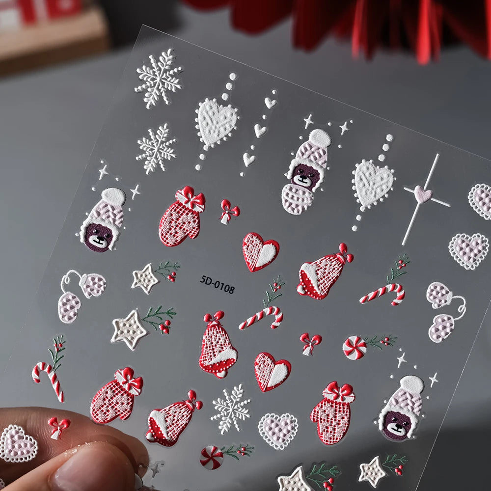 1 Blatt 5D Holly Beeren Weihnachten Nagel Declas Niedliche Tupfen Weihnachtsbäume Nagelaufkleber Lebkuchenmann Schneeflocke Maniküre