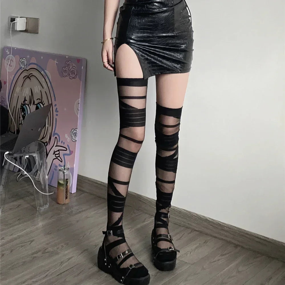 Y2k Mädchen Oberschenkelhohe Socken Strümpfe für Frauen Strümpfe Ultradünne transparente Kristallseidensocken Oberschenkelhohe Strümpfe JK Lolita