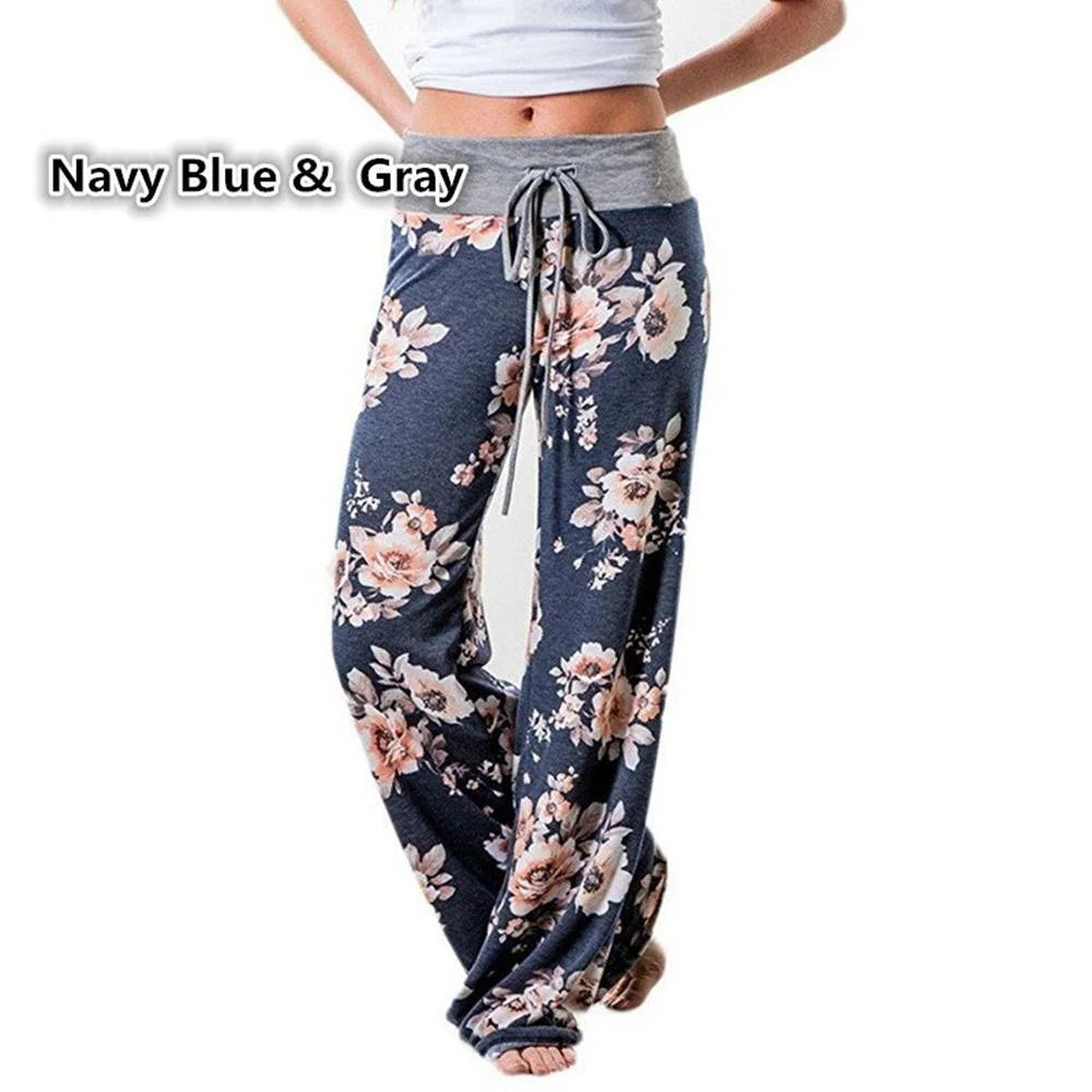 1XL-8XL Mode Frauen Casual Lose Stretch Druck Lange, Breite Bein Yoga Hosen Kordelzug Lounge Hosen Pyjama Hosen