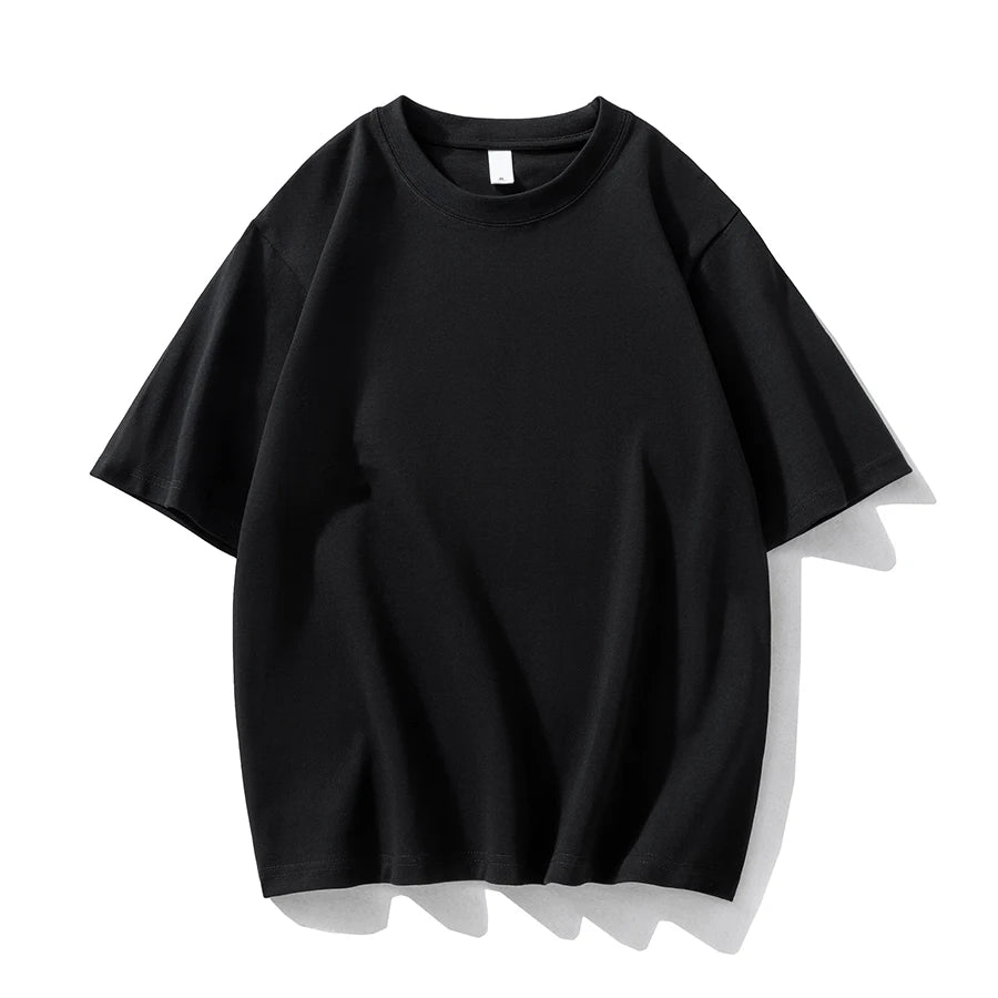 WAVLATII Neue 100 % Baumwolle 280 g/m2, dicke T-Shirts für Damen und Herren, weiß, lässig, übergroße T-Shirts, Unisex, einfarbig, schwarz, Basic-Tops WT2477