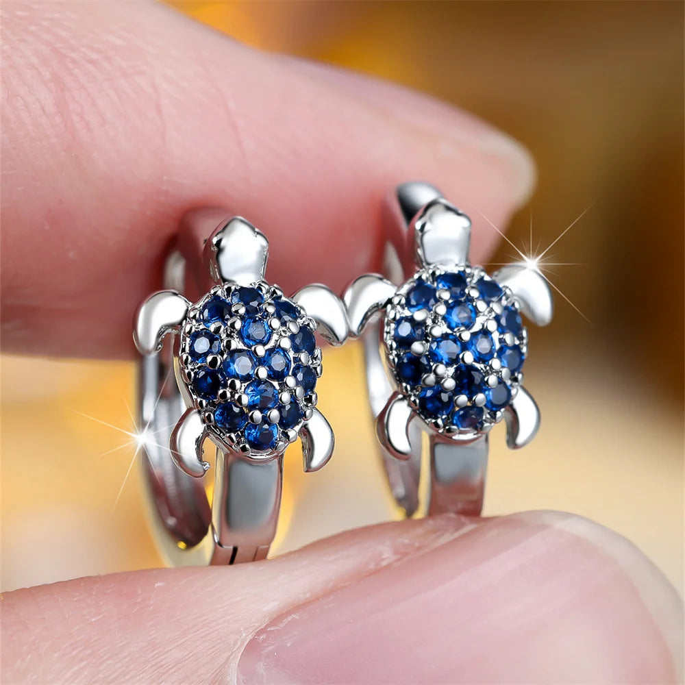 Mehrfarbige Zirkon Meeresschildkröte Creolen für Frauen Vintage Gold Silber Farbe Ohrschnalle Hochzeit Schmuck Valentinstag Geschenke