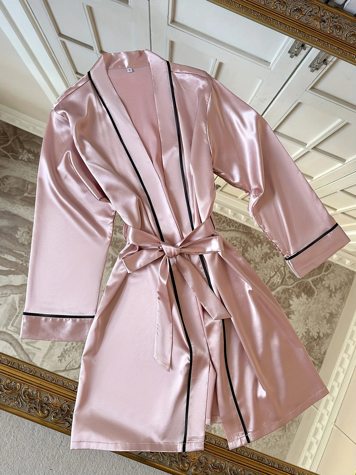 Eleganter Damen-Schlafmantel mit V-Ausschnitt, Selbstbindegürtel, Lockerer Pyjama, Lässiger und Bequemer Schlafzimmer-Bademantel, Loungewear, Nachtwäsche