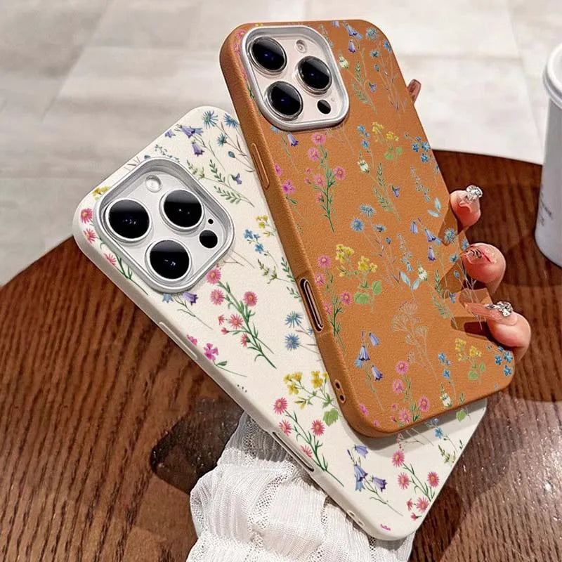 Blumendruck Luxus milchig weiß Lichee Muster Handyhülle für iPhone 17 16 15 14 13 12 11 Pro Max XS XR 7 8 Plus 16e Cover Funda