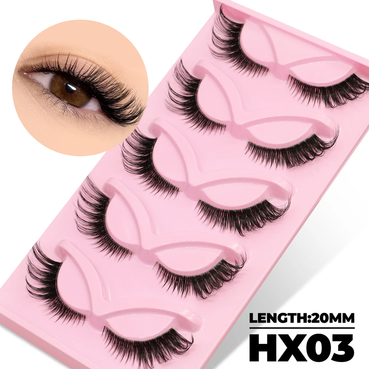 GROINNEYA Katzenaugen-Wimpern, 5 Paar, natürliche künstliche Wimpern, klare Band-Wimpern, natürliches, langes, geflügeltes Ende, längliche Wimpern, Make-up