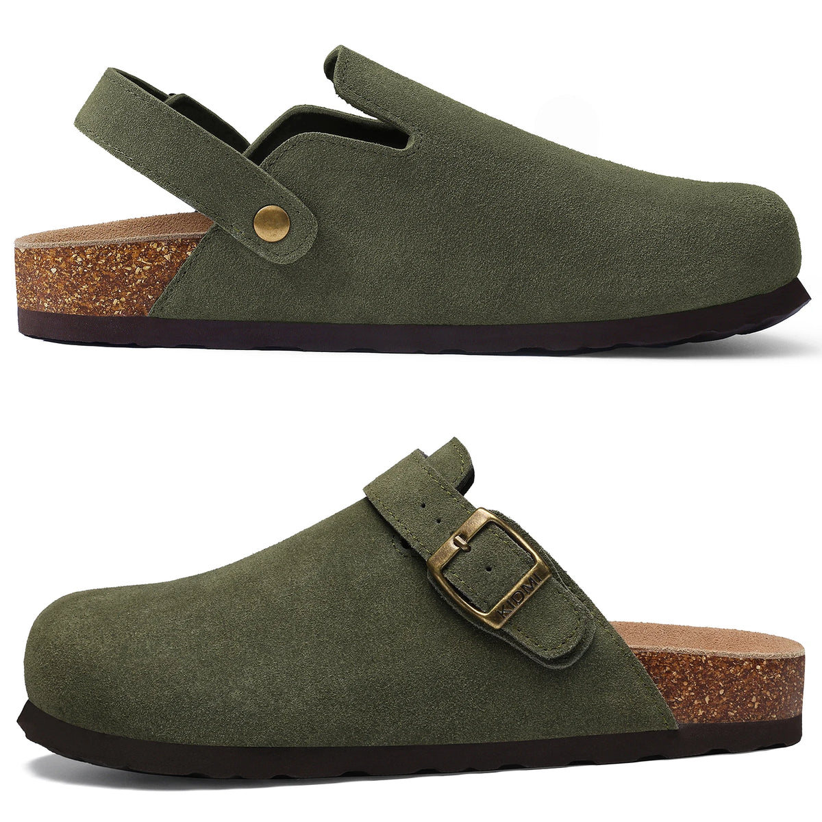 Litfun Neue modische Damen-Clogs mit verstellbarem Riemen, Korkfußbett, Leder-Pantoletten mit Fußgewölbeunterstützung, Unisex-Kartoffelschuhe für den Außenbereich