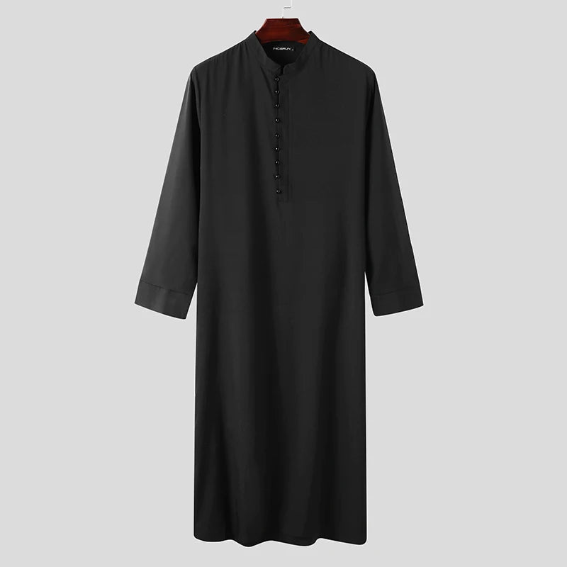 INCERUN Muslimische Männer Jubba Thobe Solide 2024 Langarm Dünne Roben Kaftan Stehkragen Islamische Arabische Mode Männer Kaftan S-5XL