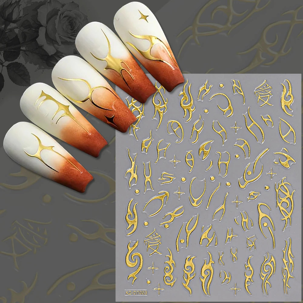 1 Stück 3D Bronzing Gold French Strips LinesNail Art Aufkleber Unregelmäßige Metall French Line Nagelaufkleber Selbstklebendes Nagelzubehör 4