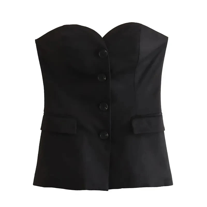 2024 Damen-Hosen-Set, einreihige Tasche, trägerlos, schmales Röhrenoberteil + wilde Damen-Hose mit geradem, weitem Bein und langer Hose, Straße