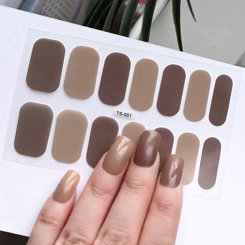 14 Tipps Full Wrap Nagellack Aufkleber Selbstklebende einfarbige Gel-Nagelstreifen Kunst Aufkleber Nicht halbgehärtete DIY Nageldekorationen