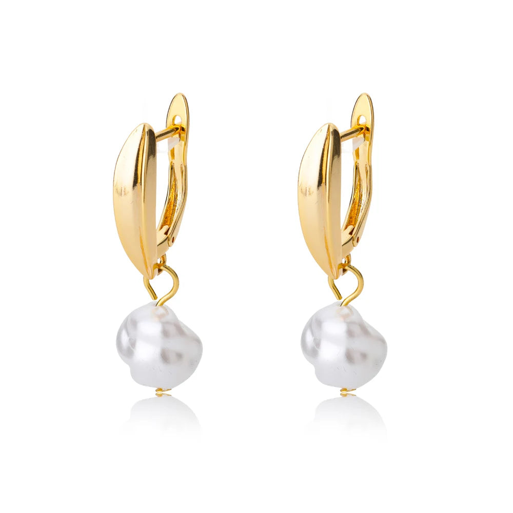 Klassische Imitation Perle Edelstahl Durchbohrte Ohrringe für Frauen Vergoldet Blatt Zirkonia Schmuck Retro Schmuck Kostenloser Versand