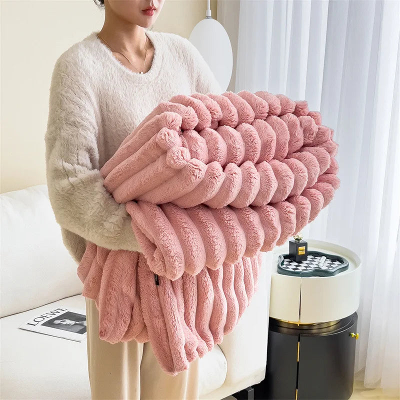 Leichte, luxuriöse, einfarbige, multifunktionale Kaninchen-Samt-Decke, Winter, dickes, warmes Flanell, verwendet für Schlafzimmer, Wohnzimmer, Decke