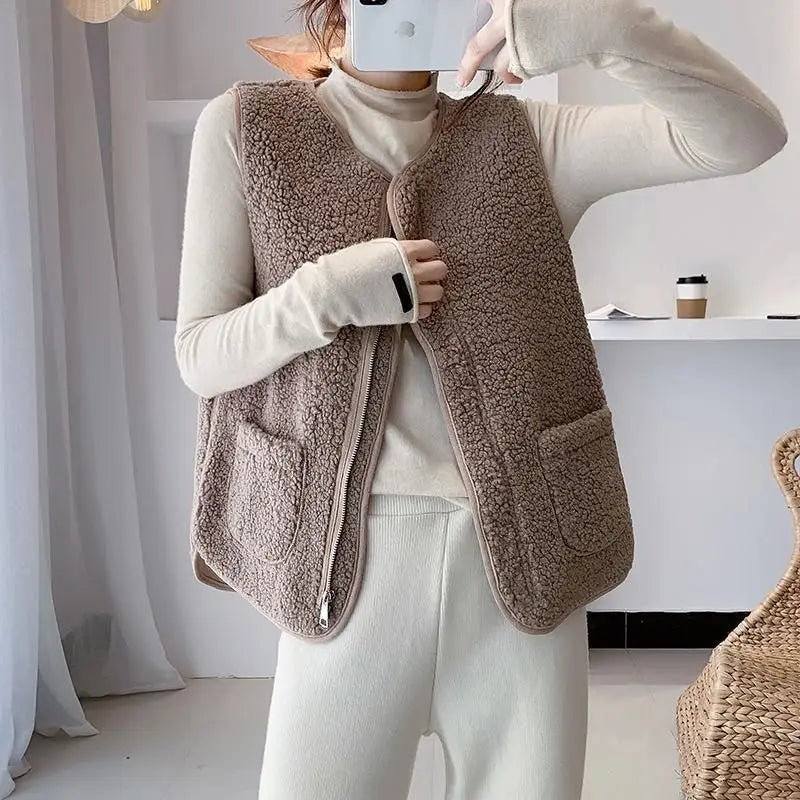 Lammfellweste im Retro-Stil für Damen, komplett aus Leder und Fell, integrierte Jacke für Frühling, Herbst und Winter, neues Modell, verdickt C...