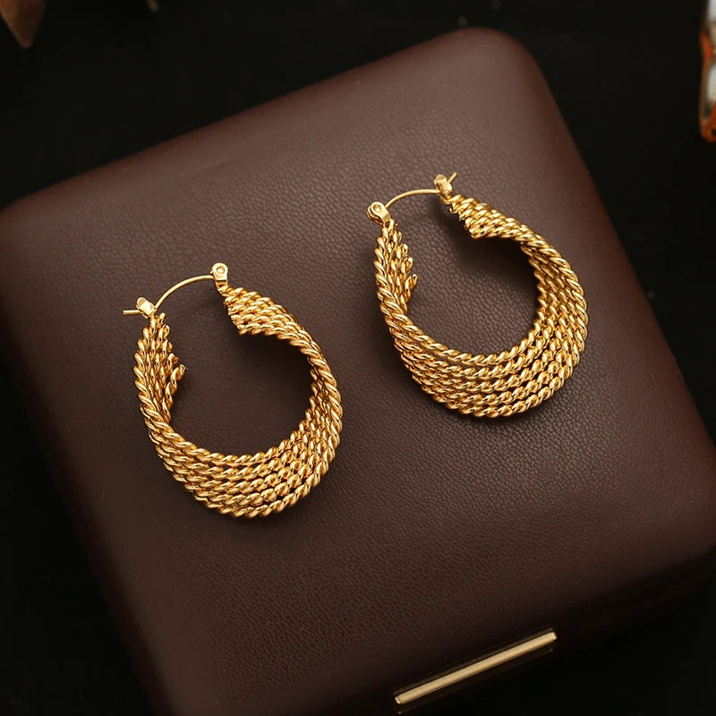 GANEMLY 316L Edelstahl Metall Goldfarben Creolen für Damen Neue Trendige Exquisite Wasserdichte Ohrschmuck Geschenk für Frauen