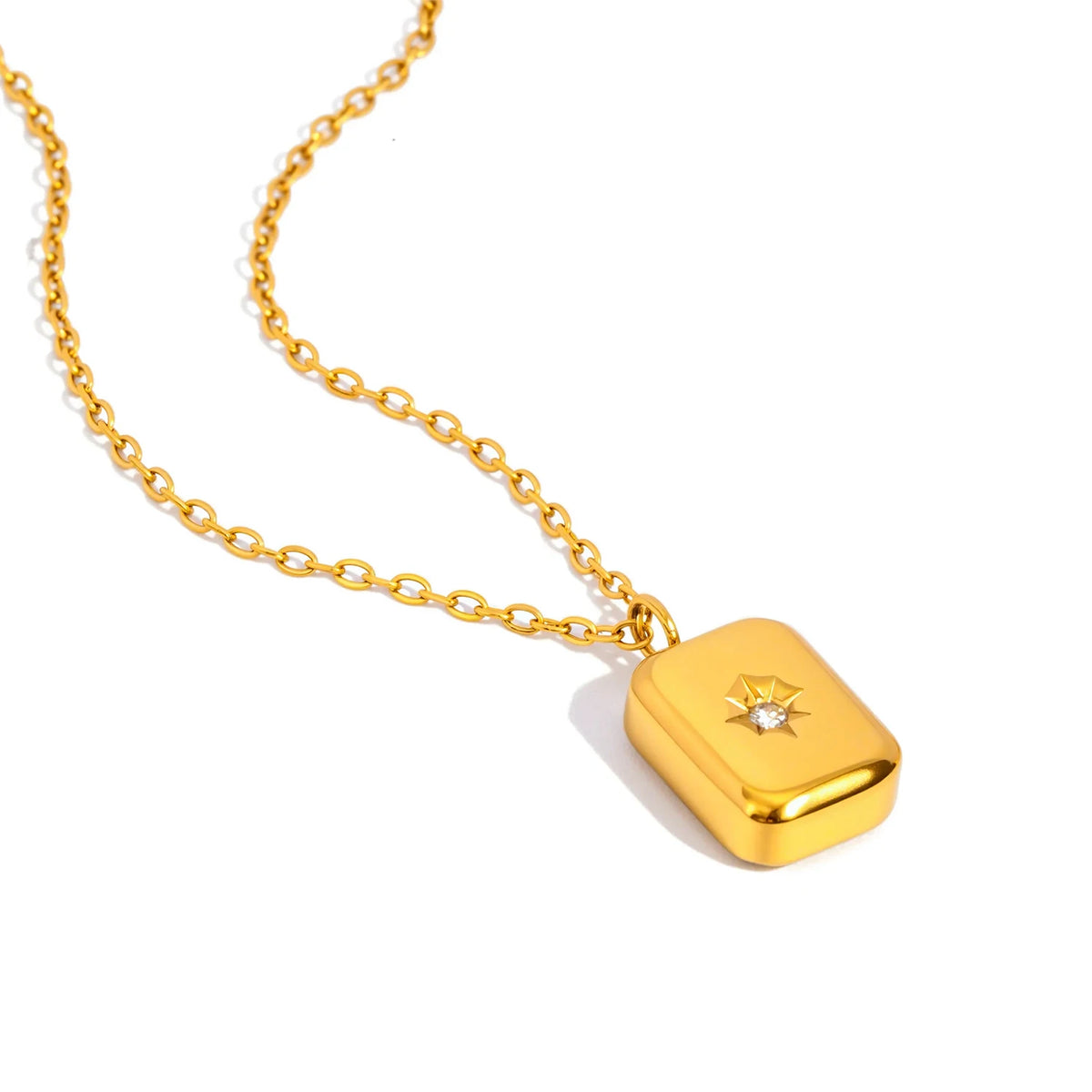 Exquisite Briolette- und quadratische Anhänger-Halskette für Damen |   Hypoallergene, 18 Karat vergoldete Kette aus poliertem Edelstahl