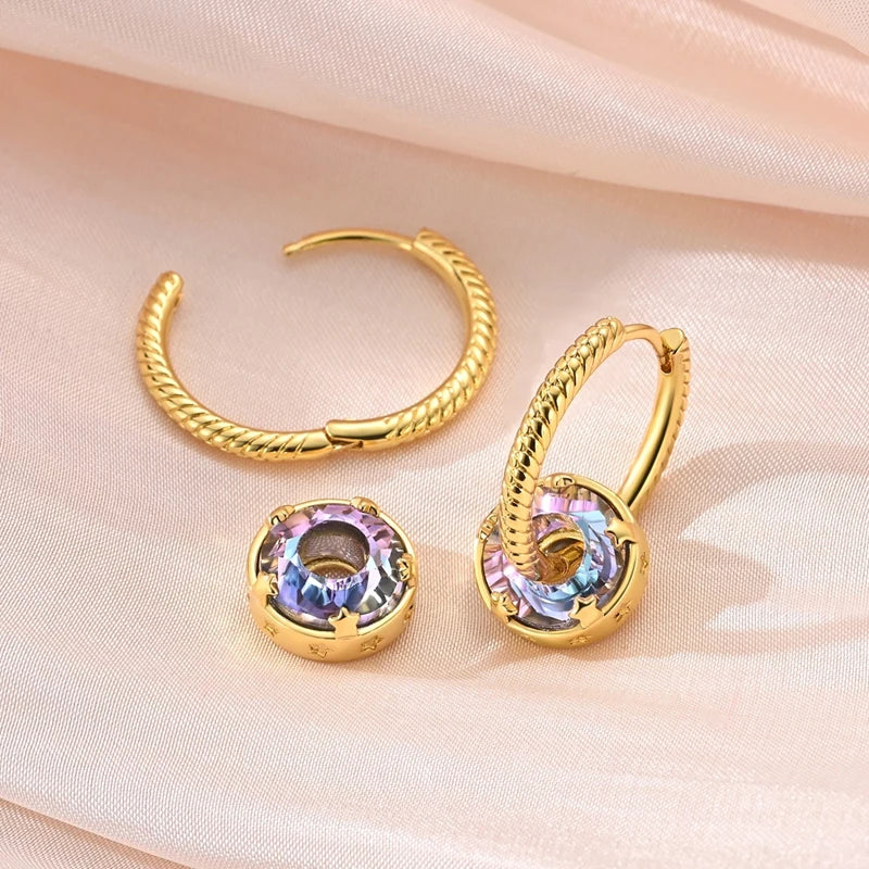 Original 925 Sterling Silber Gold Schlange Muster Abnehmbare Kristall Kreis Zirkon Creolen Für Frauen Partei Schmuck Geschenk