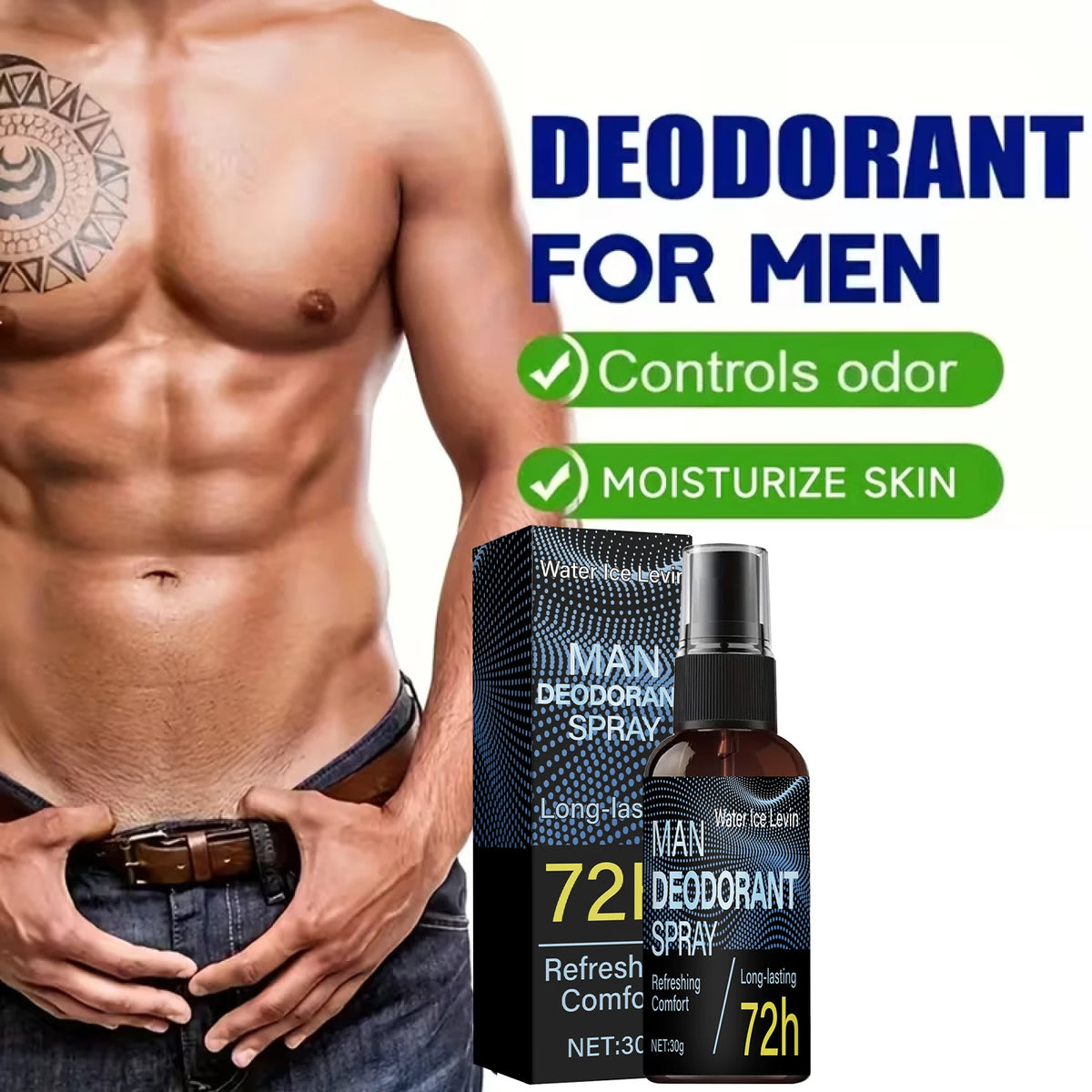 Deodorant-Spray für Männer. 72 Stunden lang anhaltende Geruchskontrolle. Spendet Feuchtigkeit, sorgt für Hautkomfort und Erfrischung. Starke, wirksame Formel. 30g Netto.