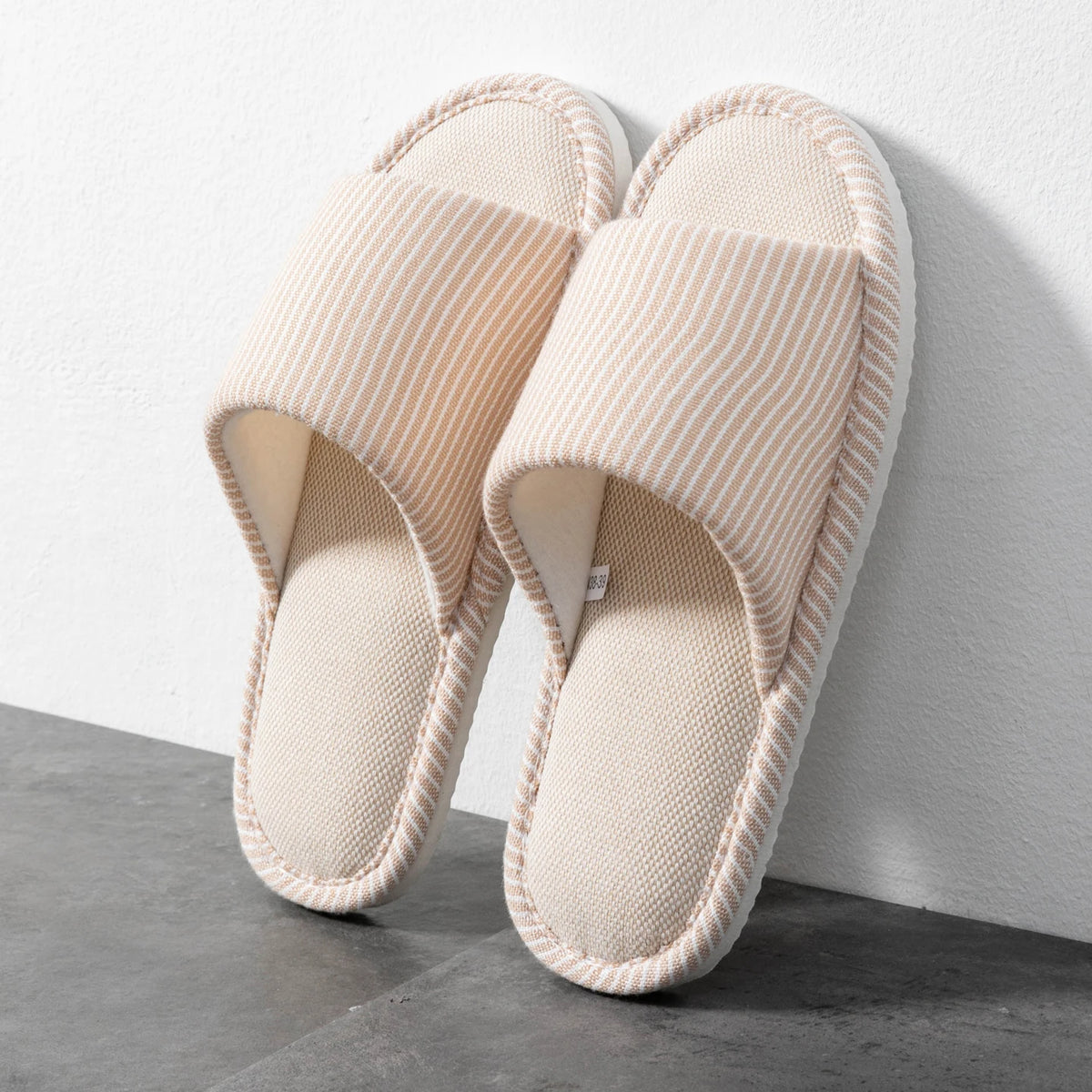 Herren Rutschfeste Leinen-Hausschuhe für Frühling und Sommer, Atmungsaktive Innenraumschuhe mit Offener Zehenpartie und Rutschfestem Streifendesign