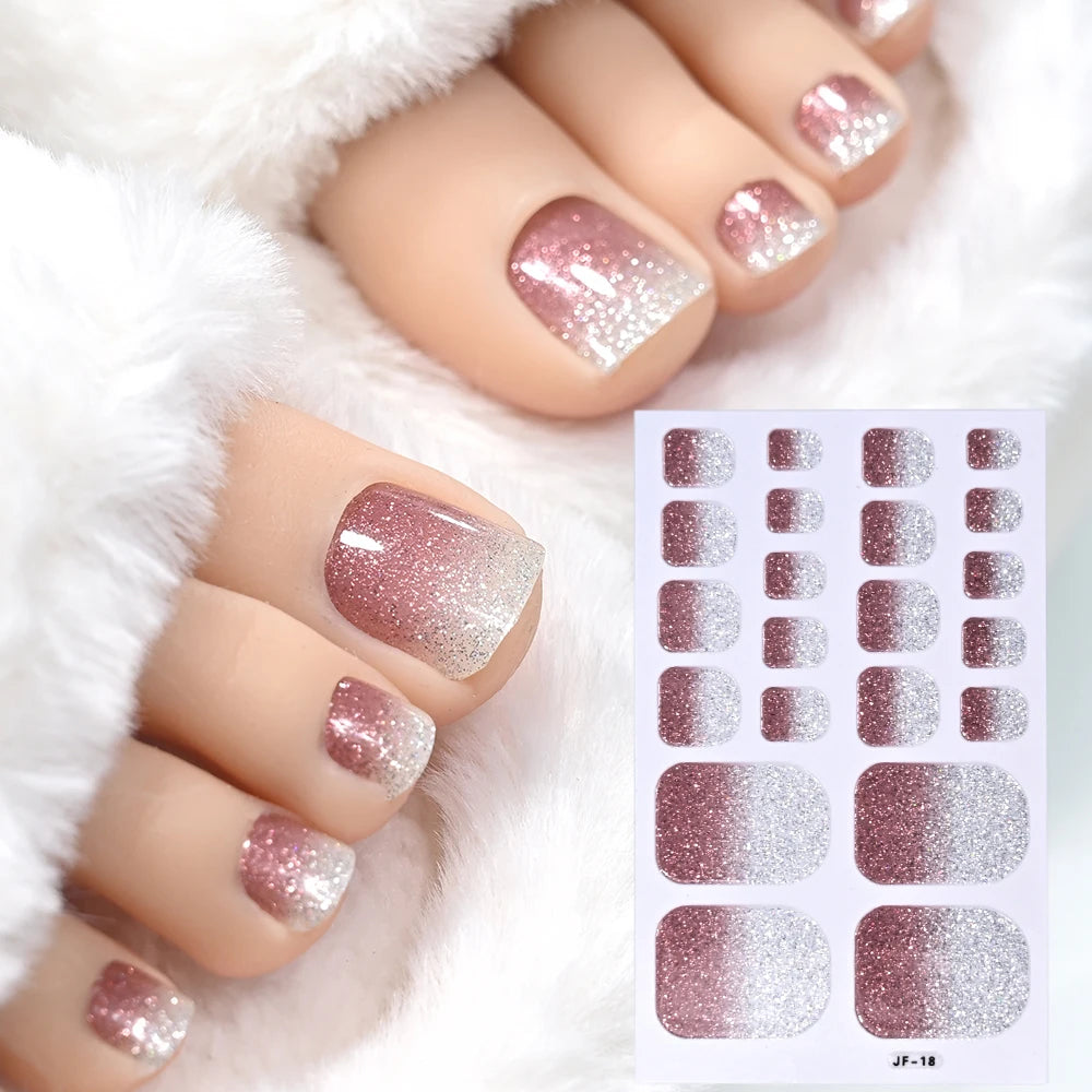 22 Tipps Ombre Glitzer Zehennagel Aufkleber Backen Kostenloser wasserdichter Aufkleber Vollständige Abdeckung Fuß Zehennagel Aufkleber Selbstklebende Maniküre Aufkleber