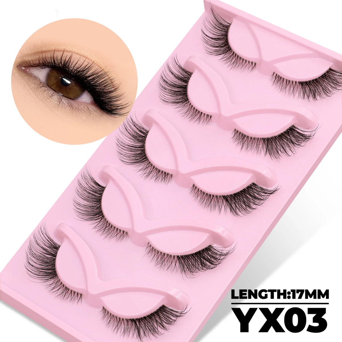 GROINNEYA Katzenaugen-Wimpern, 5 Paar, natürliche künstliche Wimpern, klare Band-Wimpern, natürliches, langes, geflügeltes Ende, längliche Wimpern, Make-up