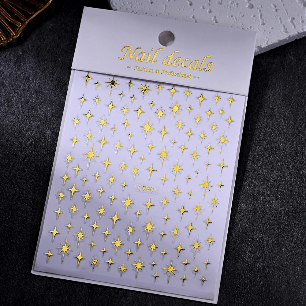 1 Stück 5D Laser Silber eingelegter Diamant Stern Nail Art Aufkleber Vierzackige Sterne Klebstoff Relief Slider Y2K Sternenlicht Maniküre Aufkleber