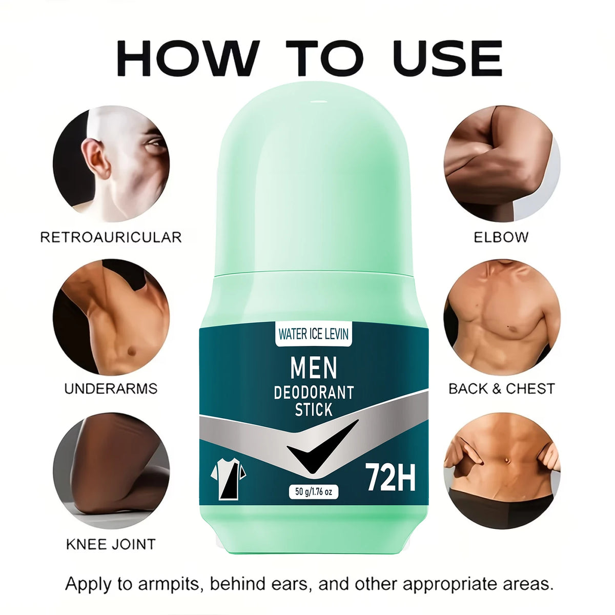 Water Ice Levin Men Deodorant Stick Black White Formula verhindert weiße Flecken und gelbe Flecken. 72-Stunden Geruchskontrolle. 50g.