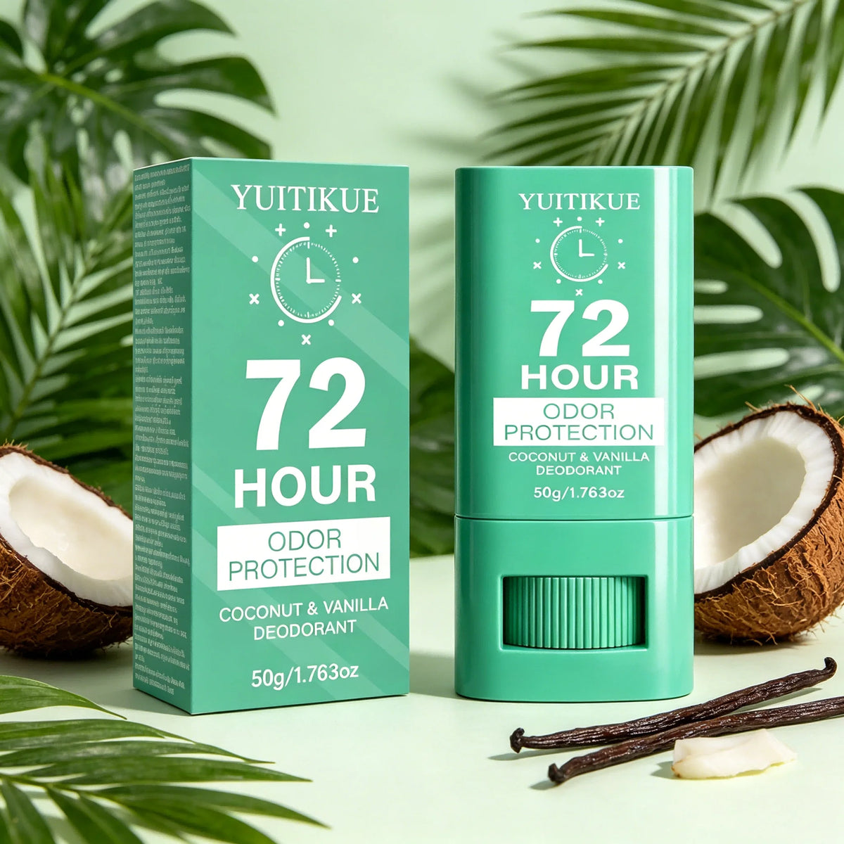 72 Stunden Langanhaltender Geruchsschutz Deodorant Stick 50g YUITIKUE Kokosnuss Vanille Unsichtbarer Achsel-Frische-Stick Tägliche Körperpflege