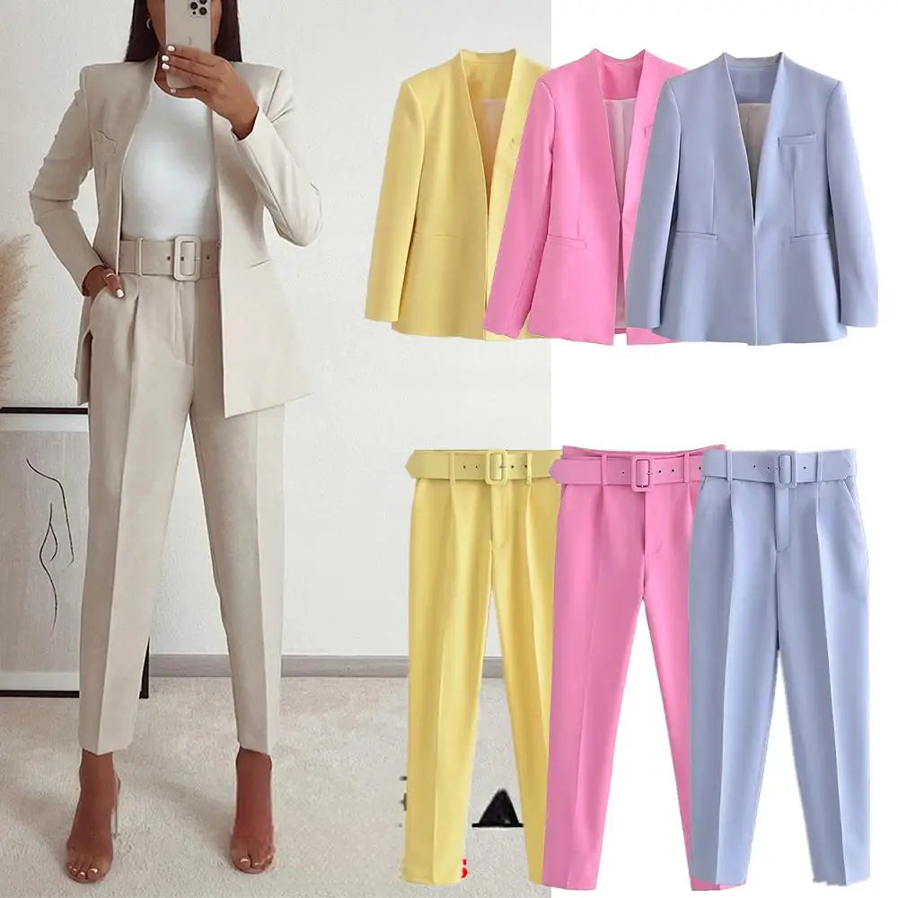 KONDALA Bürodame Beige Damenanzüge Langarm V-Ausschnitt Übergroßer Blazer + Hose mit hoher Taille und weitem Bein Mode 2025, Vintage-Sets