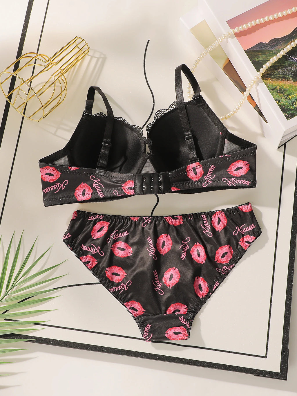 Hohe Qualität Gedruckt Patchwork Spitze Sexy Dessous Set Für frauen Push-Up Bhs Mit Stahl Ring Unterwäsche A2174