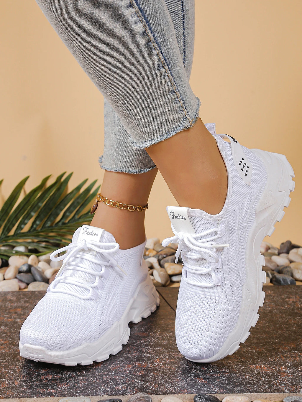 Freizeitschuhe für Damen, trendig und vielseitig, Mesh, atmungsaktiv, weiche Sohle, Schnür-Freizeitsportschuhe