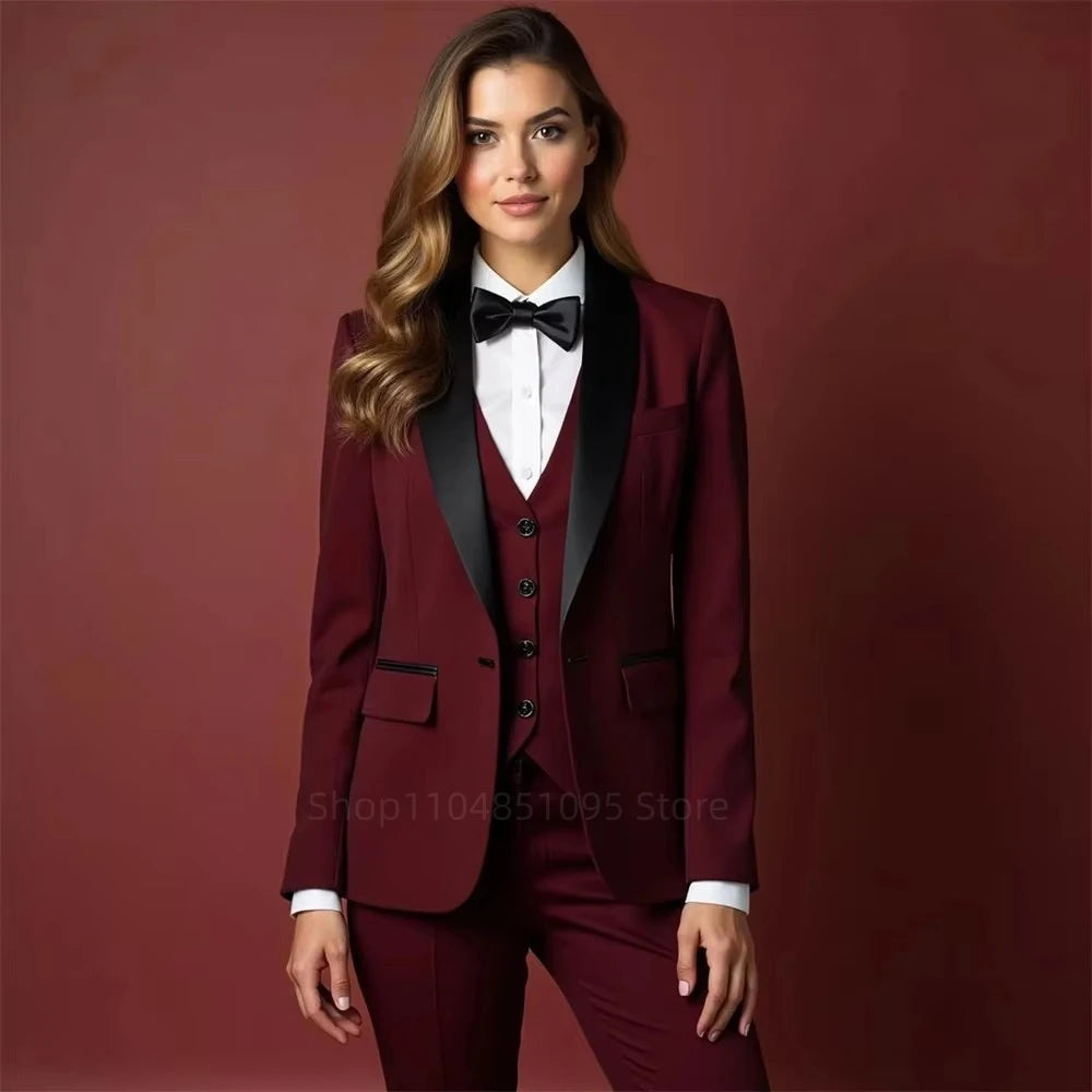 Modische Damenanzüge Blazer Hochwertiges 3-Teiliges Set Jacke Hose Weste Formelle Einreihige Normale Länge Büro-Damen-Set