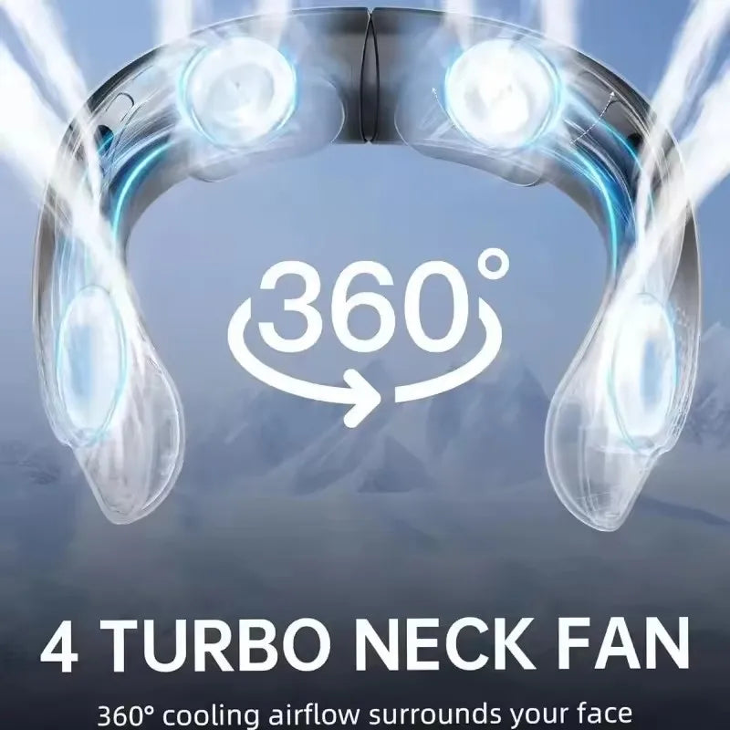 Tragbarer Digitaler Nackenventilator 360 °   Kühlender, blattloser, tragbarer Ventilator mit 4000 mAh, USB-wiederaufladbar, Kühlventilator