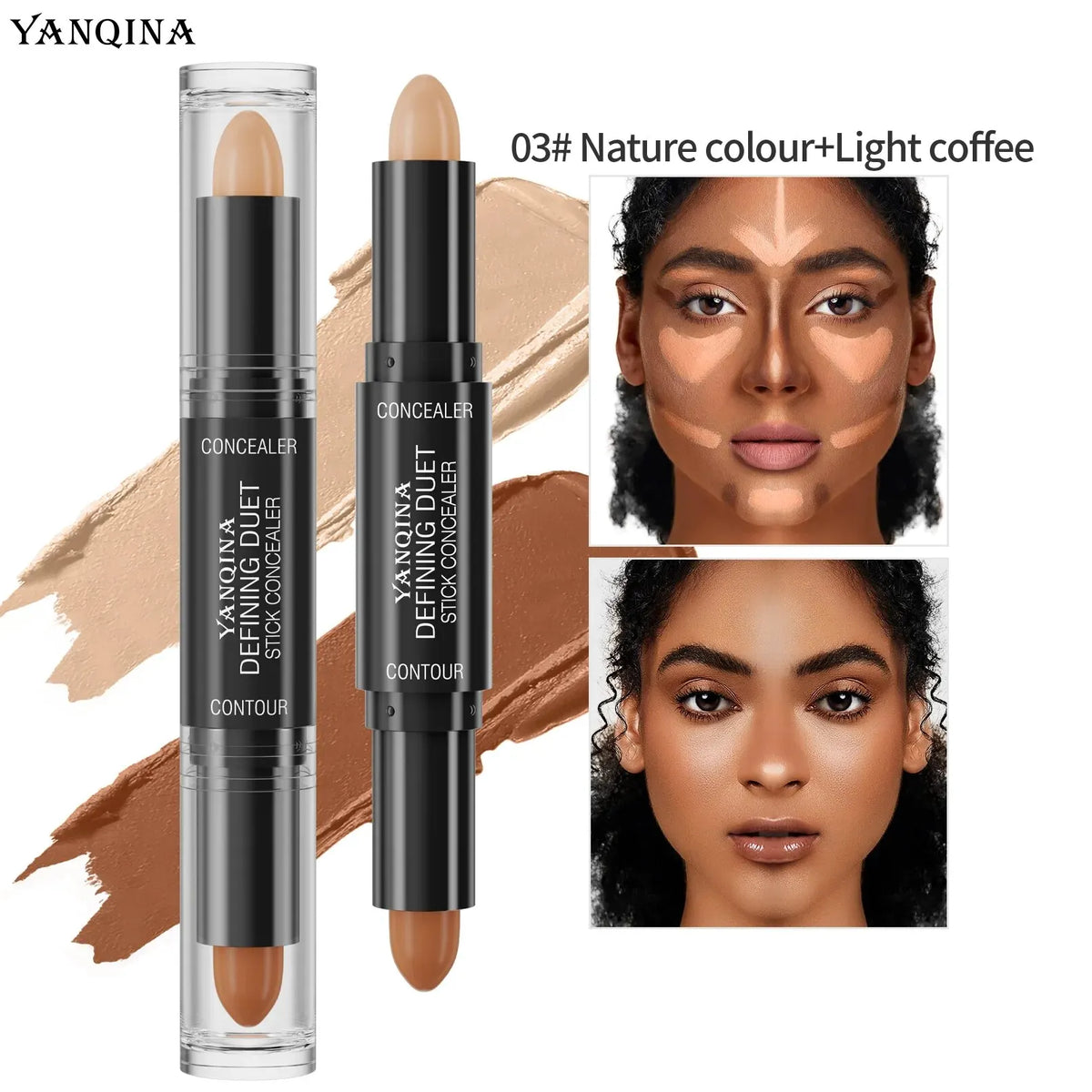 Contour Stick Duo, doppelseitige Highlight- und Schattencreme, wasserfester Concealer mit vollständiger Abdeckung, natürliches Finish-Make-up für alle Sk