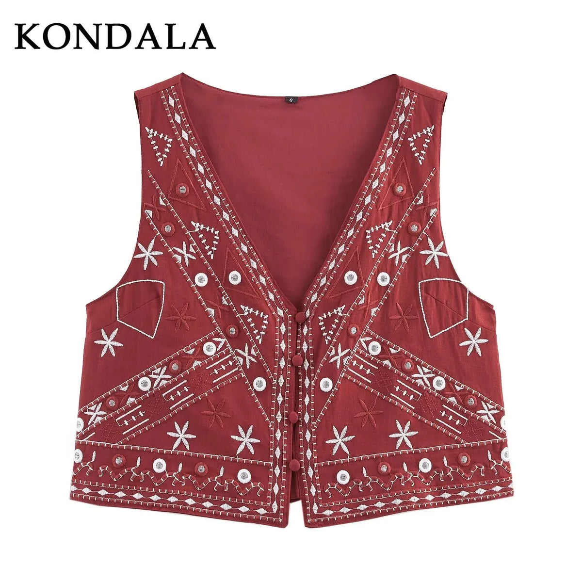 KONDALA 2026 Frühling Sommer Streetwear Stickerei Damenanzüge Mode V-Ausschnitt Einreihige Ärmellose Westen Schicke Mini-Shorts