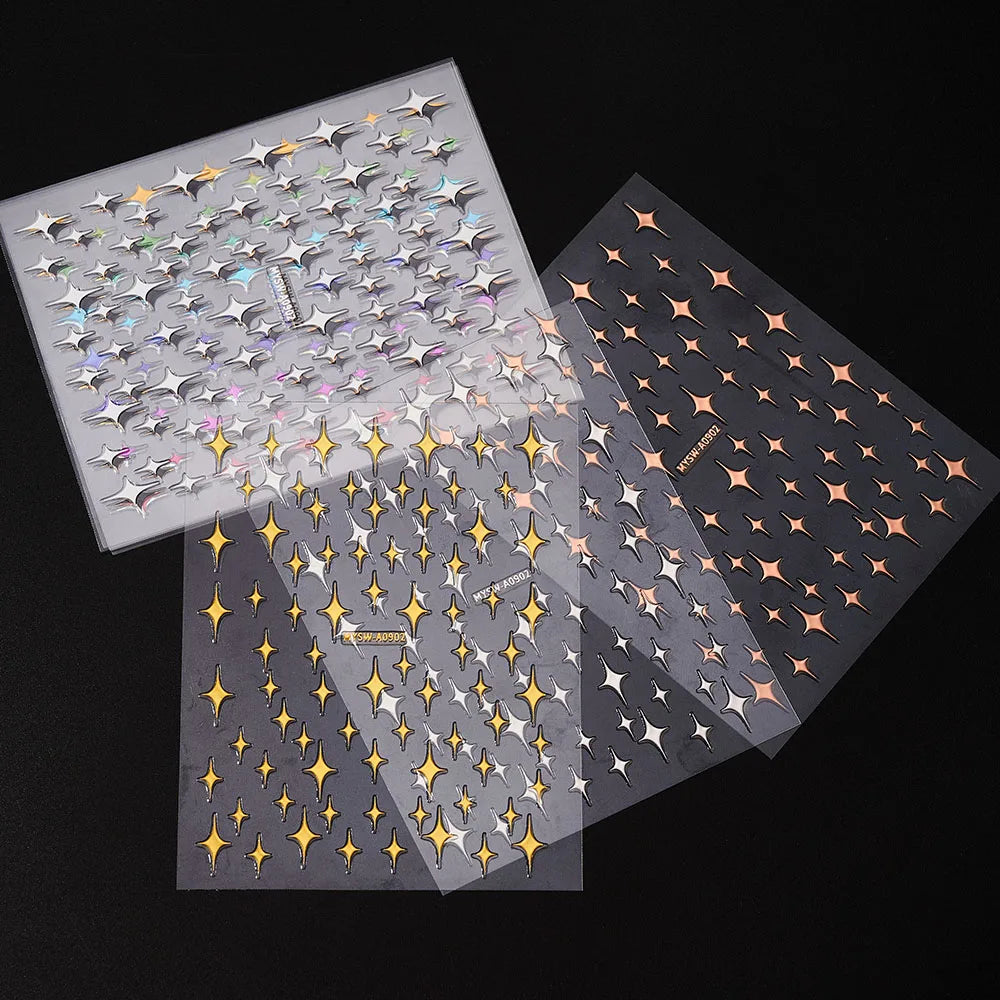 1-PC Holo Laser Star Nail Art Aufkleber (Schwarz/Weiß/Splitter/Gold) Glänzender Stern 3D Nagelaufkleber DIY 3D Transfer Star Nail Slider *&