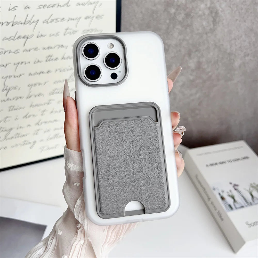 3 IN 1 Leder-Kartensteckplatz-Halter-Telefonhülle für iPhone 17 Air 16 15 14 13 Pro Max 16E, Brieftaschenfach, stoßfeste Rückseite, Stoßstange