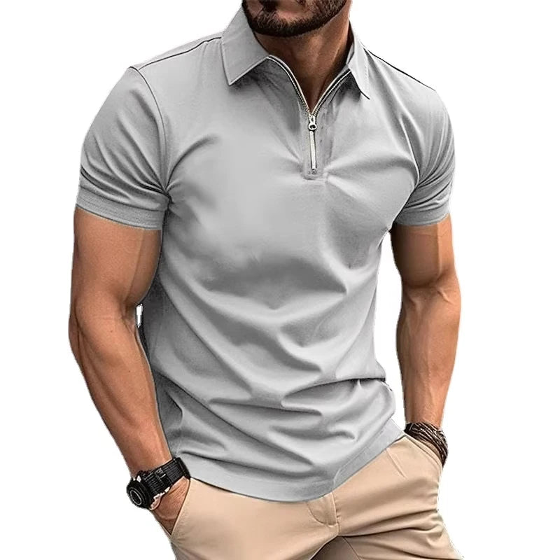 Sommer-Poloshirts für Herren, Hemden mit Viertelreißverschluss, lässig, klassisch, leicht, kurzärmelig, Hemd mit Kragen, atmungsaktiv, Streetwear