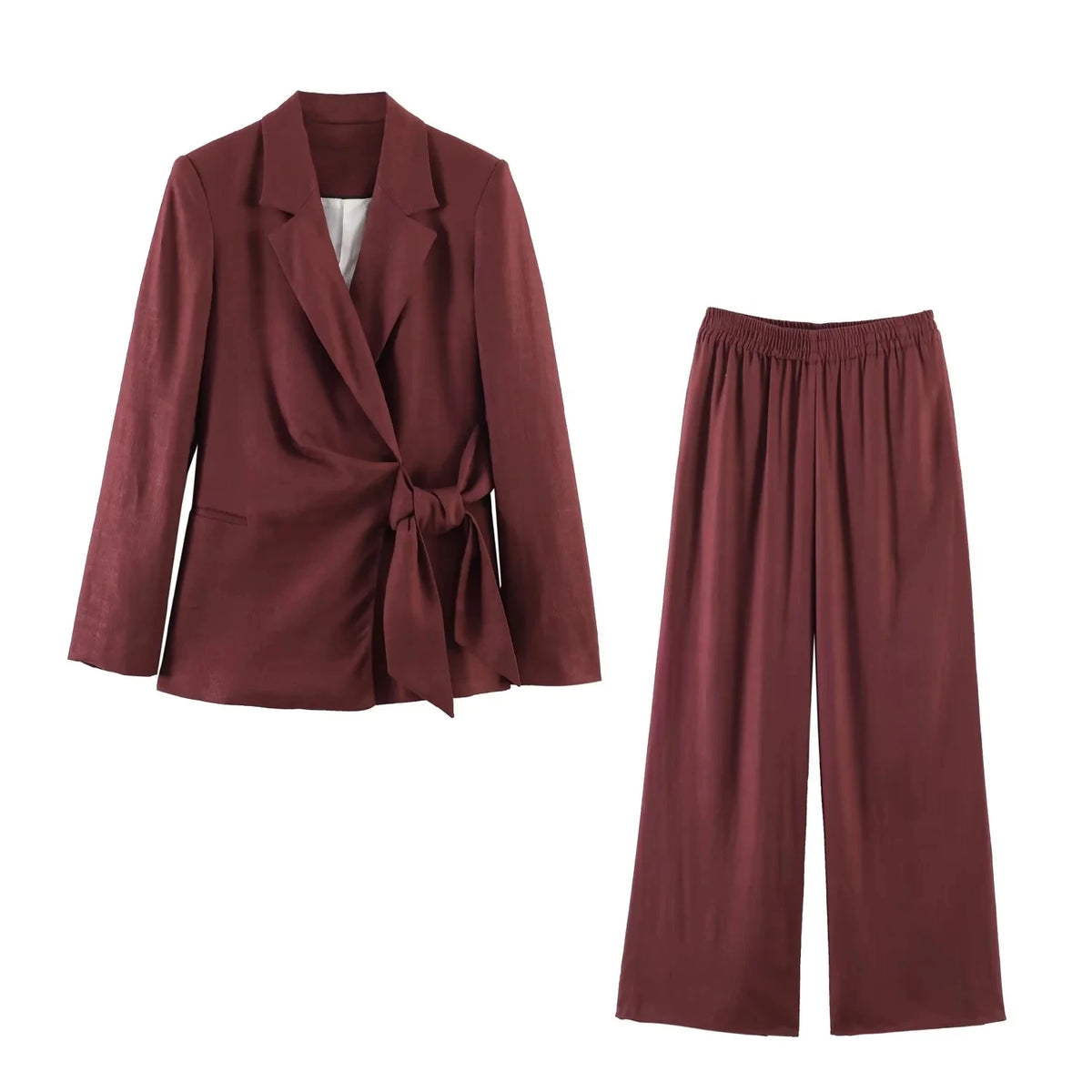 KONDALA Vintage Bürodamen-Anzug mit V-Ausschnitt, Langen Ärmeln, Gürtel-Blazer und Weiter Hose, Modisches Elegantes Damen-Set für Frühling/Sommer 2026