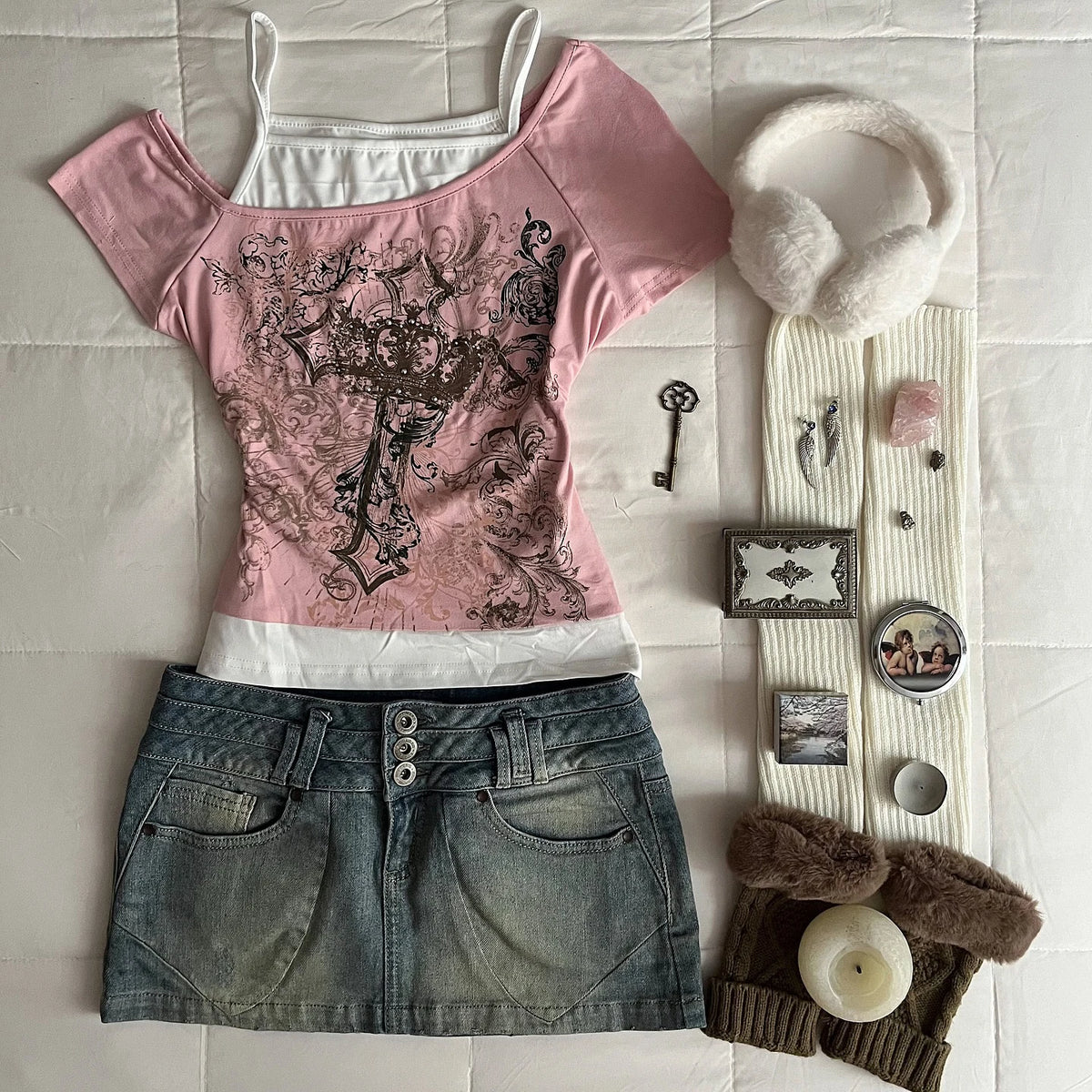 Y2K Harajuku Damen Millennium Kurzarm Top Harajuku Rosa Bedruckt Lässige Mode Street Style Süß Sexy Millennium Style