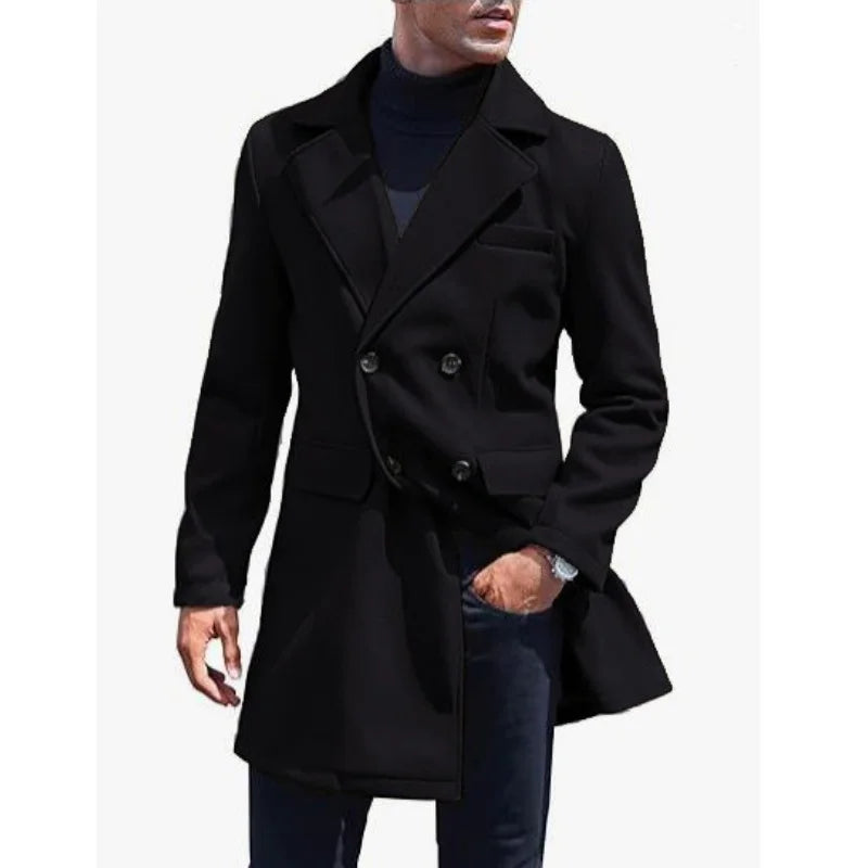 Herren Winter Mittellanger Mantel Wolle Warme Mäntel Futter Zweireiher Revers Jacke Street Wear Herrenbekleidung Oberbekleidung