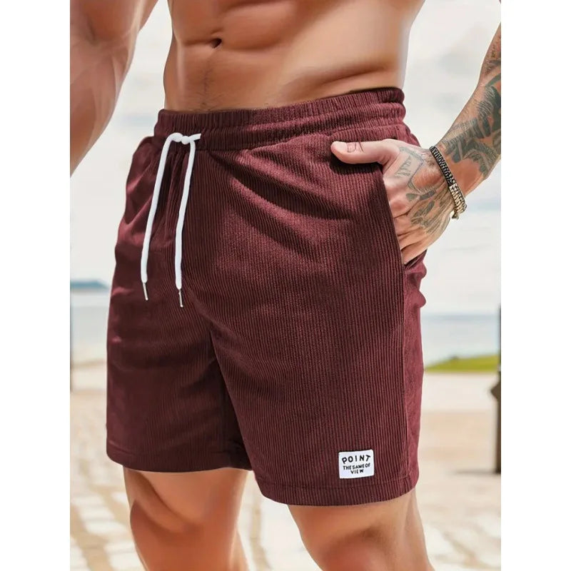 Sommer Cord-Shorts für Herren, dünn, schnelltrocknend, einfarbig, lässige Sport-Jogging-Shorts, locker geschnitten, 5-Punkte-Shorts über dem Knie, Cargo-Hose