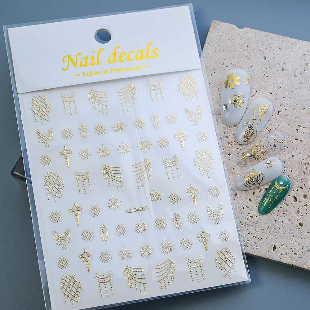 1 Blatt 3D Blattgold Blume Nail Art Aufkleber Blumenstrauß Blütenblatt Retro Nagelaufkleber Selbstklebende Blüte Charmante Maniküre Schieber