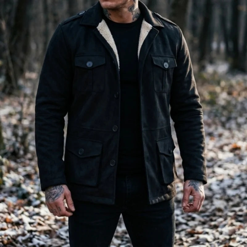 Winter-Arbeitsjacke für Herren, Kunstwildleder, Mehrzwecktaschen, Lässige Outdoor-Wanderjacke, Herren-Kunstwolljacke für den Winter