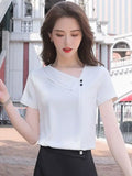 Frauen Frühling Sommer Stil Chiffon Blusen Shirts Dame Casual Asymmetrische Kragen Kurzarm Chiffon Blusas Tops DF4028