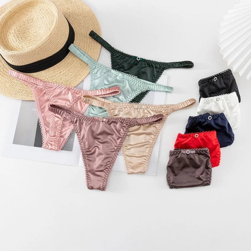Dünner Gürtel-Slip mit Schleife für Damen und Mädchen, Sportunterwäsche, Tanga, niedrige Taille, nahtlos, weiche Satin-Slips, Damen-Dessous