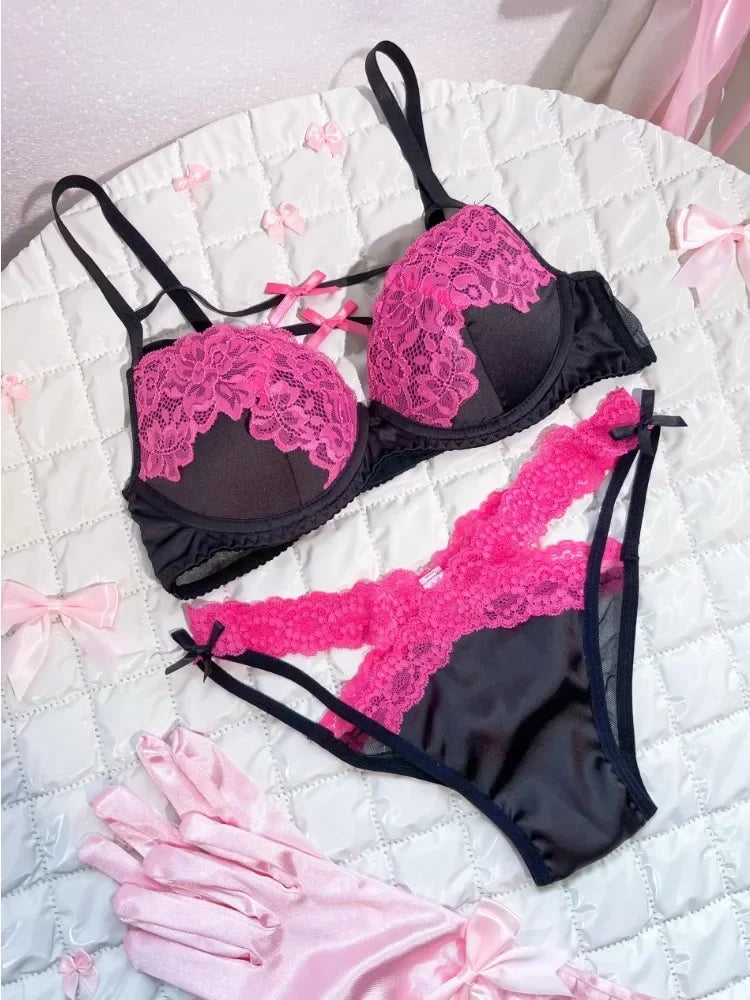 MOYISU New Release Kontrast-BH-Set |   Zurückhaltendes und sexy Bralette aus französischer Spitze |   Akzentuiert kleine Brustkurven |   Atmungsaktive Dessous
