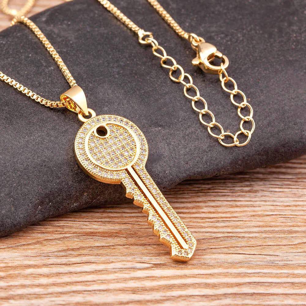 AIBEF Neue Schlüssel Anhänger Halskette Frauen Für Frauen Mode Schmuck Kupfer Zirkon Ketten Halsketten Party Geschenke