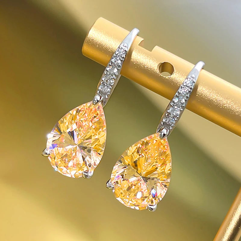 Huitan Rosa/Gelb Birne Zirkonia Ohrringe Frauen Silber Farbe Mode Elegante Weibliche Piercing Zubehör Romantische Schmuck
